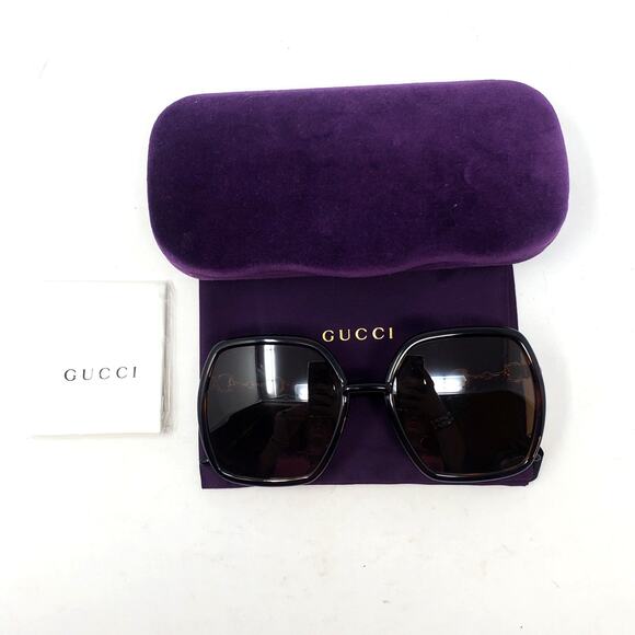 Gucci Oversized Sunglasses Horsebit Detail Square Havana Brown Gold GG0890S NEW - Picture 3 of 13